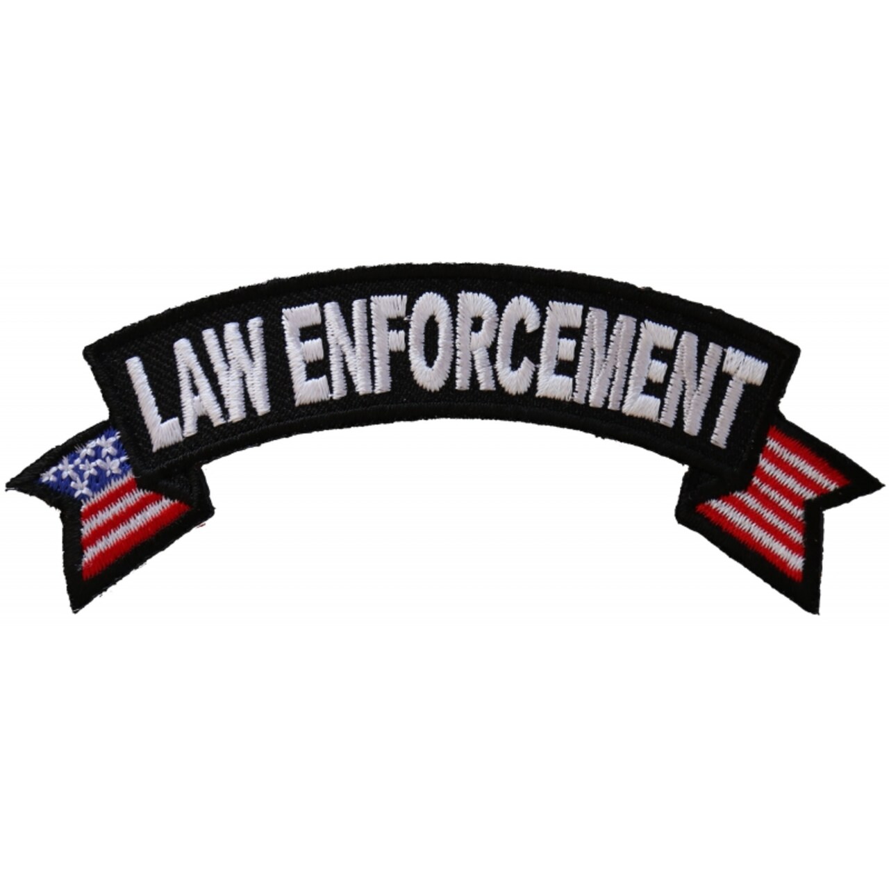 Patch, Small Embroidered Rocker (Iron-On or Sew-On), Law Enforcement Police United States Flag, 4" x 1.5" Arch